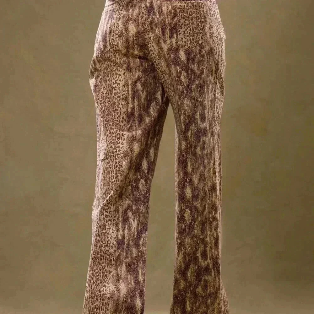 Multicolor Casual Women's Low Rise Snakeskin Denim Trousers - Picture 3 of 6